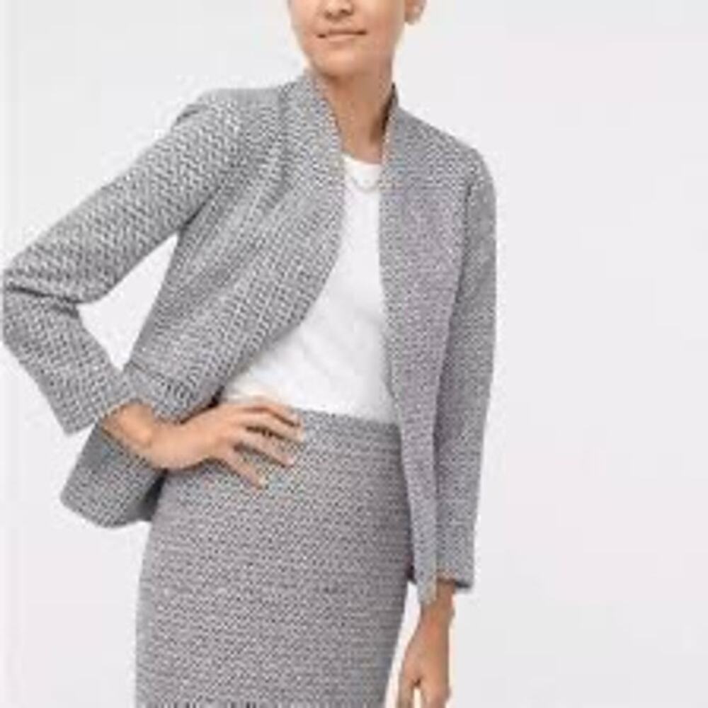 J. Crew Factory Gray Herringbone Tweed Broadway Blazer & Pencil Skirt SET Sz 18